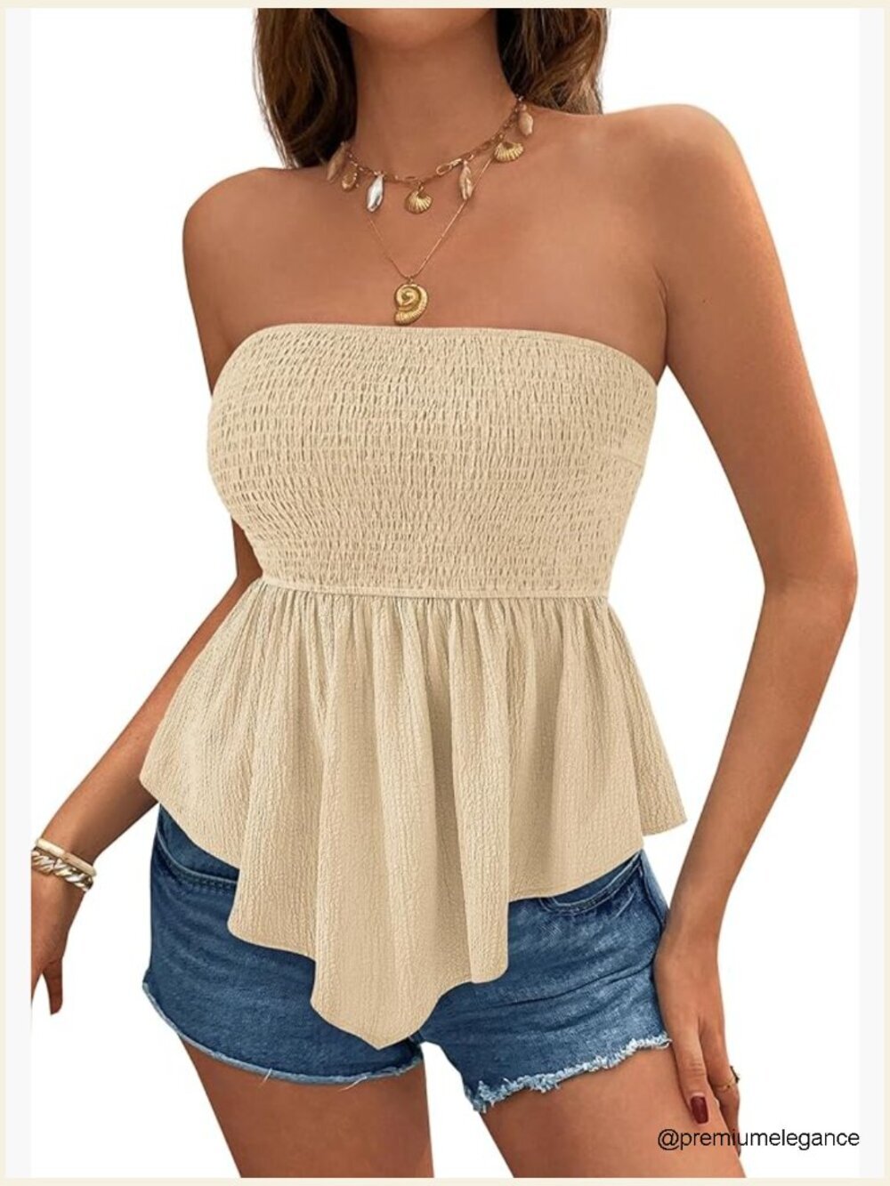 Strapless Smocked Tube Top Flowy Peplum Ruffle Tank Top Summer